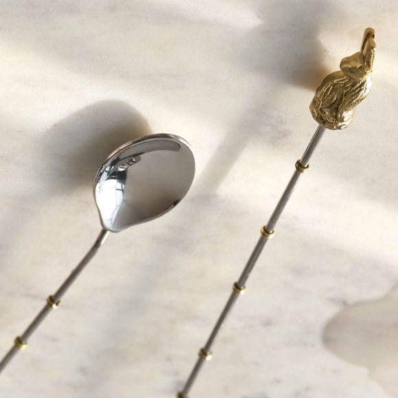 Anthropologie Spring Bunny Rabbit Cocktail Spoon Stirrer Silver & Gold Easter - Picture 3 of 9